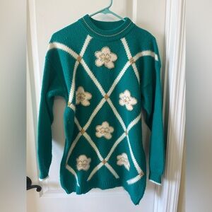 Vintage Dana Scott Emerald Floral Women's Angora Wool Blend Med